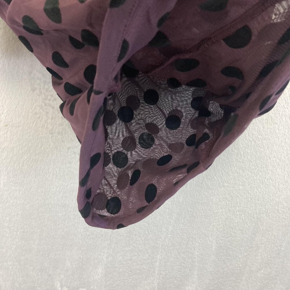 UNITEDWOOD Puff Sleeve Ruched Mesh Dress Womens 4 Purple Black Polka Dot Bodycon - Picture 8 of 14